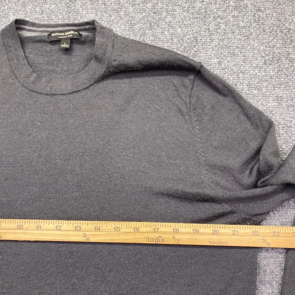 Banana Republic Mens Merino Wool Crew Neck Sweater Gray Size L Preppy